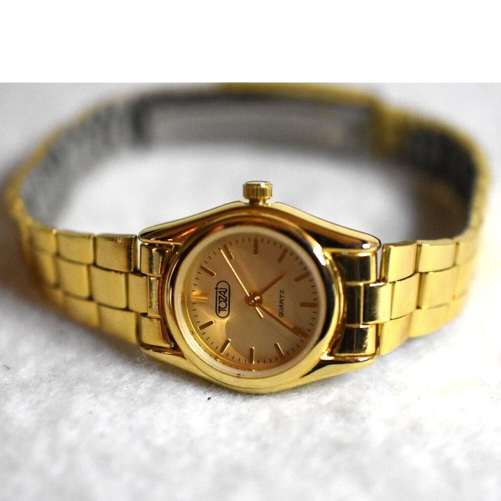 New Tozaj Gold Tone Metal Link 6-8 Inch Band Working Unisex Watch